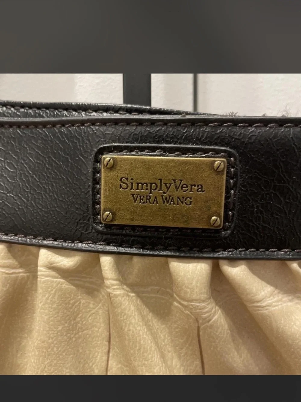 Vera Wang Leather Two-Tone Shoulder Bag in Cream and Black